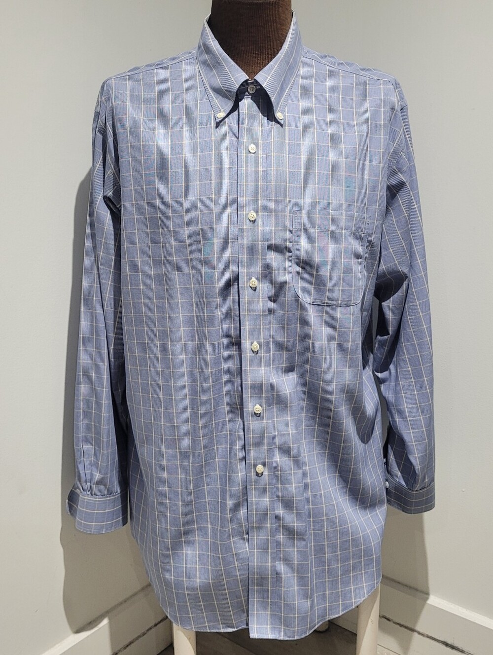 Brooks Brothers Men's Cotton Original Polo Blue Check Button-Down Shirt 17 1/2